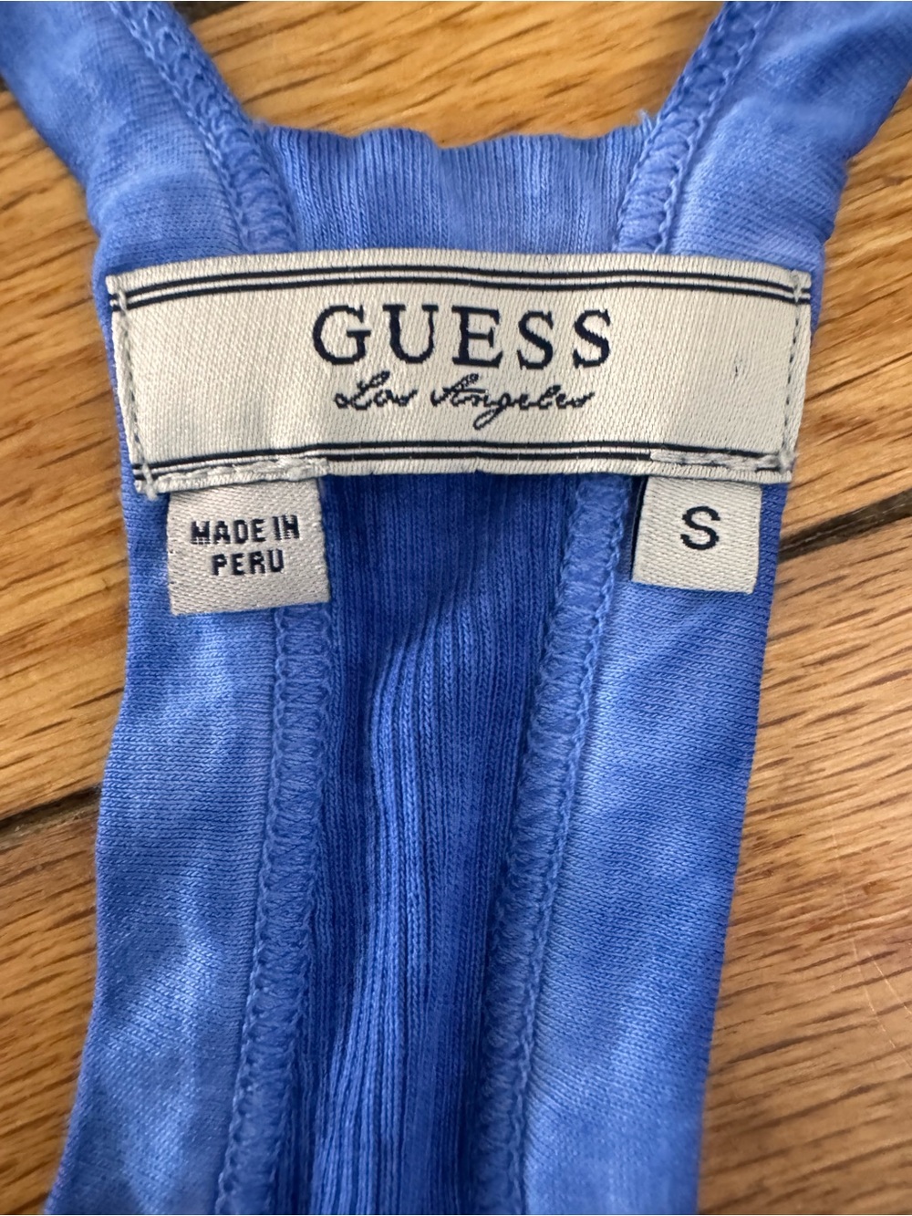 GUESS Electric Blue Ribbed Racerback Tank with Button Placket - Picture 2 of 4